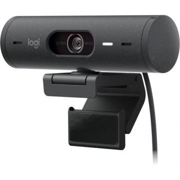 Camera Web Logitech Brio 500, Full HD, USB-C, Microfon (Negru)
