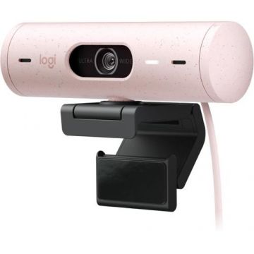 Camera Web Logitech Brio 500, Full HD, USB-C, Microfon (Roz)