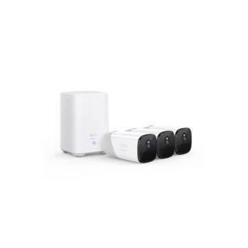 Kit supraveghere video eufy Cam 2 Security wireless, HD 1080p, IP67, Nightvision, 3 camere video (Alb)