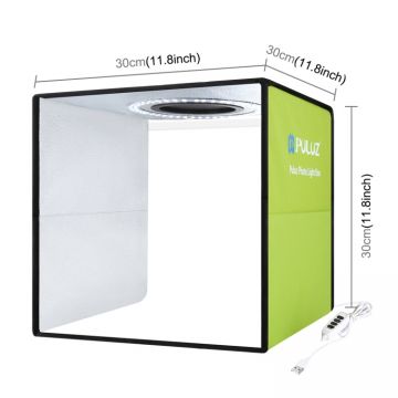Mini studio portabil Lightbox PU5032G PULUZ, LED-uri incorporate, fundaluri multiple, fotografie/mini-filmulete de produs,30x30cm, Verde