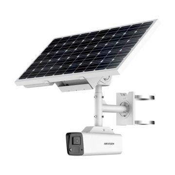 Camera supraveghere exterior cu panou solar Hikvision ColorVu DS-2XS2T47G1-LDH4G, 4 MP, 4G LTE, 4 mm, slot card, microfon