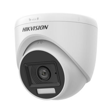 Camera supraveghere Dome Hikvision Smart Hybrid Light Turret DS-2CE76K0T-LPFS, 5 MP, IR/lumina alba 20 m, 2.8 mm