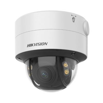 Camera supraveghere IP Dome Hikvision ColorVu DS-2CD2747G2T-LZSC, 4 MP, 2.8-12 mm motorizat, lumina alba 40 m, PoE, slot card, microfon