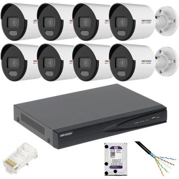 Kit 8 camere de supraveghere Hikvision IP,Lumina alba 30m, PoE, 5MP, lentila 2.8mm, NVR 8 canale IP, Accesorii Kit 8 camere de supraveghere Hikvision IP,Lumina alba 30m, PoE, 5MP, lentila 2.8mm, NVR 8 canale IP, Accesorii