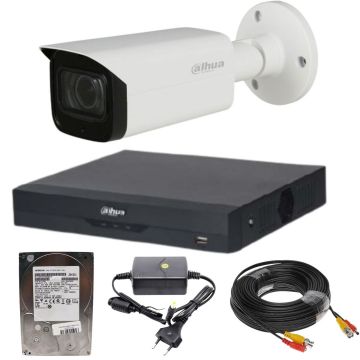 Kit supraveghere Dahua 1 camera 2MP color noaptea DVR 4 canale cu accesorii incluse HDD 1TB pentru vizualizarea numerelor de inmatriculare auto pana la 15m