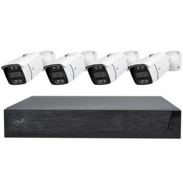 Sistem de supraveghere video PNI-IPMAX3LR, 4 porturi POE si 10 in retea, 4 camere IP 3MP, de exterior, Power over Ethernet, 4 cabluri, mouse
