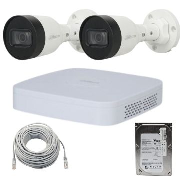 Sistem supraveghere Dahua 2 camere exterior, IP, 2MP, IR 30M, PoE, Bullet, NVR 4 canale, 12MP