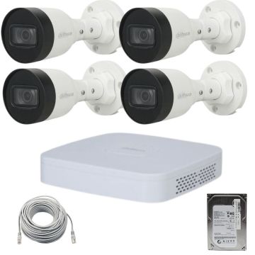 Sistem supraveghere Dahua 4 camere exterior, IP, 2MP, IR 30M, PoE, Bullet, NVR 4 canale, 12MP Sistem supraveghere Dahua 4 camere exterior, IP, 2MP, IR 30M, PoE, Bullet, NVR 4 canale, 12MP