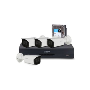 Sistem supraveghere exterior basic Dahua Starlight DH-B4EXT80IR-2MP-A, 4 camere, 2 MP, IR 80 m, 3.6 mm, microfon, 1 TB HDD