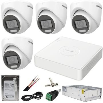 Sistem supraveghere Hikvision 4 camere 5MP Dual Light IR 30m WL 20m DVR 4MP AcuSense cu accesorii incluse HDD 500GB