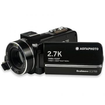 Camera video Agfa, 2.7 K, HDMI, Panou tactil LCD 3.0 inch, Stabilizator electronic DIS, Telecomanda, Baterie litiu, Negru