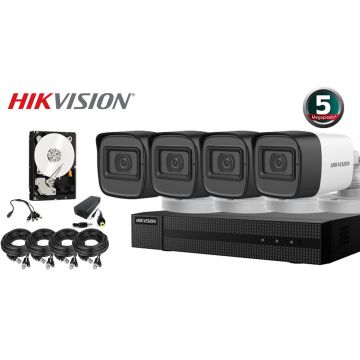 Kit complet supraveghere video HIKVISION 4 camere 5 MP, IR 20 M, HDD 500 GB