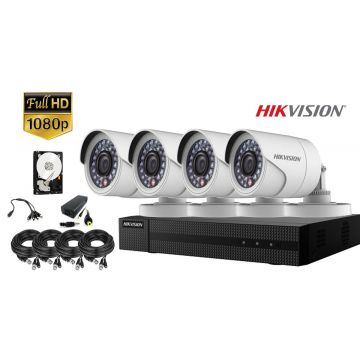 Kit complet supraveghere video HIKVISION 4 camere FULLHD 1080p, IR20m, HDD 500 GB