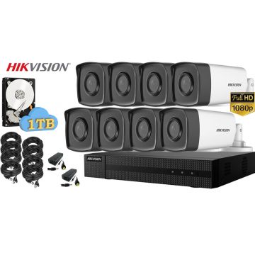 Kit complet supraveghere video Hikvision 8 camere 1080P, IR 40, HDD 1TB