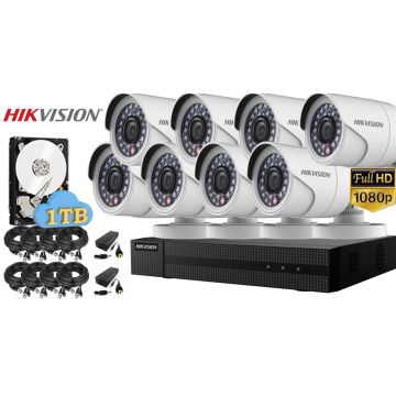 Kit supraveghere Hikvision 8 camere 1080P, IR 20, HDD 1TB