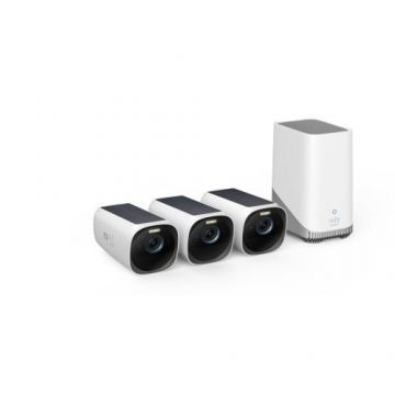 Kit supraveghere video EufyCam 3 S330, 4K Ultra HD, Incarcare solara, BionicMind™, Nightvision, Homebase 3, 3 camere video