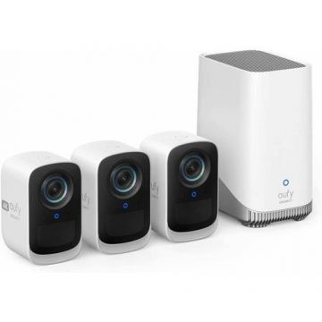 Kit supraveghere video eufyCam 3C S300,4K Ultra HD, BionicMind™, Nightvision, Homebase 3 - 3 camere video eufyCam 3C