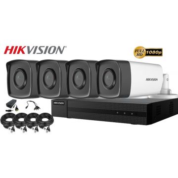 Kit supraveghere video Hikvision 4 camere FULLHD 1080p, IR 40M + accesorii instalare