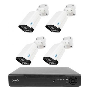 Kit supraveghere video NVR PNI House IP716, 16 canale IP 4K, H.265, ONVIF si 4 camere PNI IP125 cu IP, 5MP, IP66