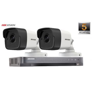 Sistem supraveghere Hikvision 2 camere de exterior Hibrid 5MP(2K+), IR 40m