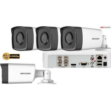 Sistem Supraveghere Hikvision 4 Camere de exterior Full HD 1080p 2MP, IR 40M