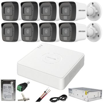 Sistem supraveghere Hikvision 8 camere 2MP cu audio Dual Light IR 25m WL 20m DVR 4MP cu accesorii incluse HDD 1TB