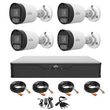 Sistem supraveghere UNIVIEW cu 4 camere 5 Megapixeli Lumina Alba 40m Microfon, DVR 5 Megapixeli, Accesorii incluse