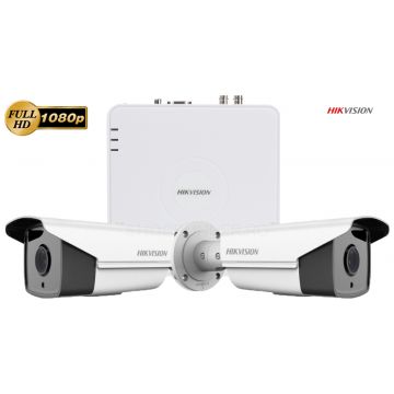 Sistem supraveghere video Hikvision 2 camere de exterior FULL HD 1080P, 2MP, IR 40m