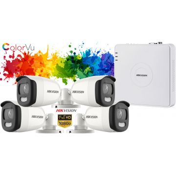 Sistem supraveghere video Hikvision 4 camere ColorVU 2MP FullHD, IR 20M