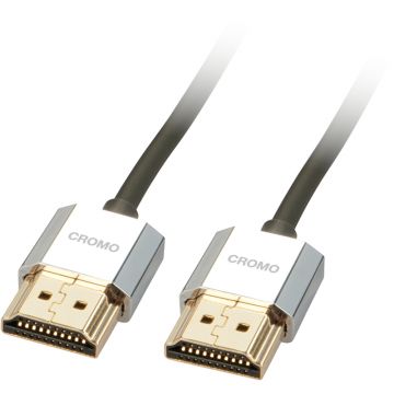 Cablu video LINDY CROMO Slim, HDMI Male - HDMI Male, v2.0, 2m, negru-argintiu