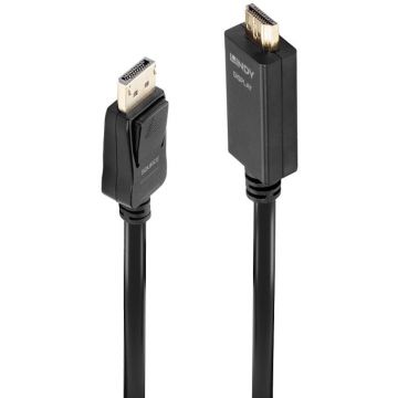 Cablu video LINDY DisplayPort v1.2 Male - HDMI v1.4 Male, 5m, negru