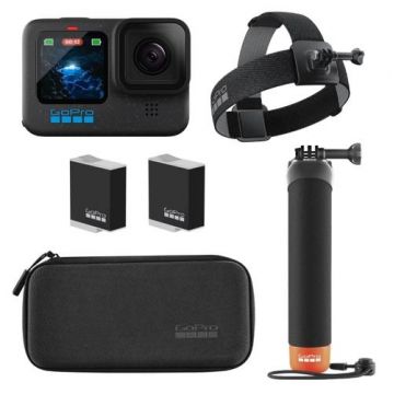 Camera de actiune GoPro Hero12 Black Holiday Bundle, 5.3K60 27 MP Procesor GP2 HyperSmooth 6.0, baterie, prindere cap, monopied flotabil (Negru)