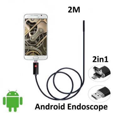 Camera endoscop HD 6 LED-uri, diametru 8 mm, Android PC, 1280x720 pixeli, IP67, 2 m