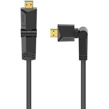 Cablu video Hama HDMI Male - HDMI Male, v2.0, 1.5 m, Conector rotativ, Negru