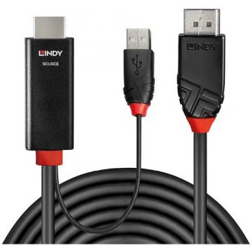 Cablu video LINDY HDMI Male - DisplayPort Male, 1m, negru
