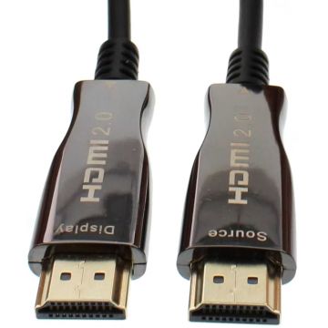 Cablu video WELL HDMI Male - HDMI Male, v2.0, Optical active, 50 m, Negru