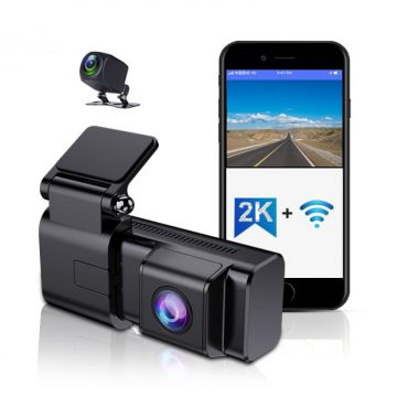 Camera auto DVR iSEN F3, 2K HD, Filmare 120 , GPS, Night Vision, Monitorizare parcare, WiFi, Slot memorie, Camera spate