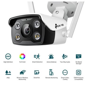 Camera de supraveghere WiFi TP-Link 4MP IR 30M lentila 4mm Full Color microfon - VIGI C340-W(4MM)