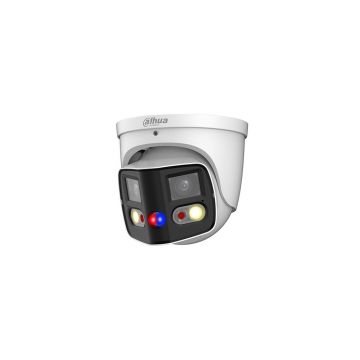 Camera supraveghere exterior IP Dome Dahua WizSense TiOC Duo Active Deterrence IPC-PDW3849-A180-E2-AS-PV-0280B, 2 x 4 MP, 2.8 mm, lumina alba 20 m, IR 25 m, microfon, slot card, PoE