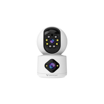 Camera supraveghere rotativa interior IP WiFi PTZ cu lentila duala Vstarcam C992DR, 1 MP, 4mm-6mm, IR/lumina alba 15-30 m, microfon si difuzor, slot card