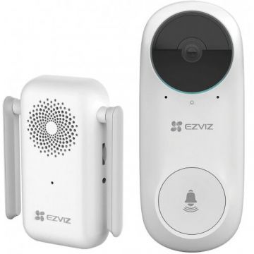 EZVIZ KIT Sonerie Video Doorbell EZVIZ DB2 2K alarma AI baterie 5200 mAh Smart IR Alb