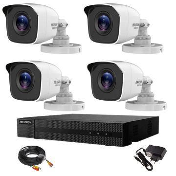 Kit supraveghere Hikvision full hd 4 camere de exterior seria Hiwatch 20 metri infrarosu noaptea cu accesorii si aplicatie telefon live inclusa