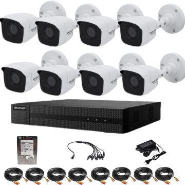 Kit supraveghere Hikvision seria HiWatch 8 camere 5 Megapixeli IR 20m DVR 8 canale Hard 1TB Accesorii incluse