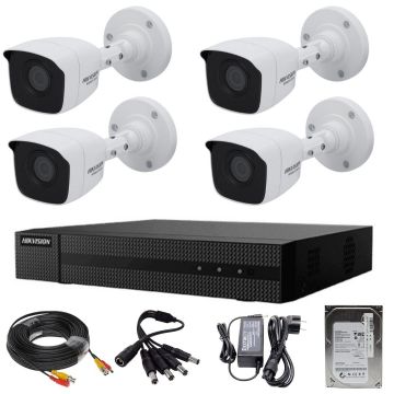 Sistem supraveghere 4 camere Hikvision TurboHD seria HiWatch 5MP IR 20M DVR 4 canale cu accesorii HDD 500GB