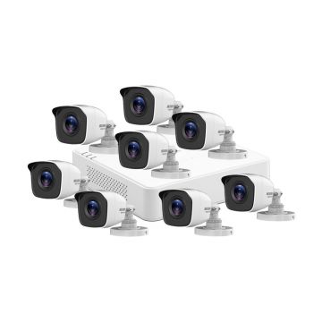 Sistem supraveghere exterior basic Hikvision HiWatch HW-8EXTIR20-2MP, 2 MP, 8 camere, 2.8 mm, IR 20 m