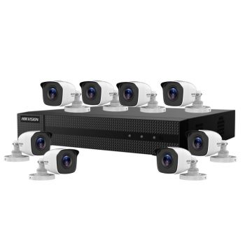 Sistem supraveghere exterior basic Hikvision HiWatch HW-8EXTIR20-2MP, 2 MP, 8 camere, 2.8 mm, IR 20 m