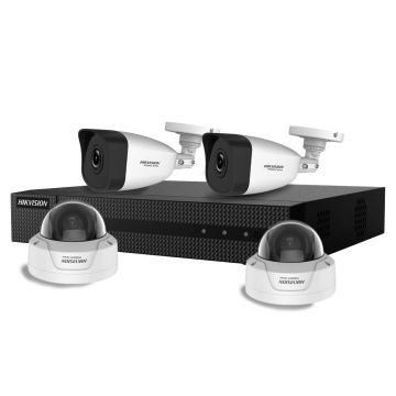 Sistem supraveghere IP mixt basic Hikvision Hiwatch HW-IP-4MXTIR30-2MP, 4 camere, 2 MP, IR 30 m, 2.8 mm, PoE