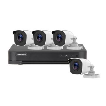 Sistem supraveghere exterior Hikvision Hiwatch HW-4EXT20-5MP, 4 camere, 5 MP, IR 20 m, 2.8 mm