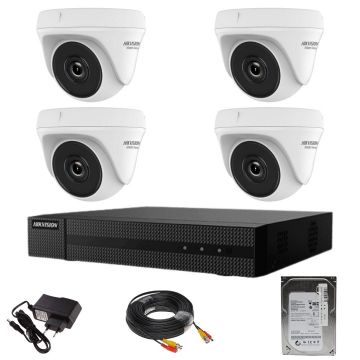 Sistem supraveghere Hikvision seria HiWatch 4 camere 2MP IR 20M DVR 4 canale cu accesorii HDD 500GB