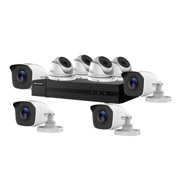 Sistem supraveghere mixt Hikvision HiWatch HW-8MXTIR20, 4 camere exterior / 4 camere interior, 4 MP, 2.8 mm, IR 20